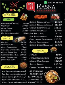 RASNA Hotel & Restaurant Menu